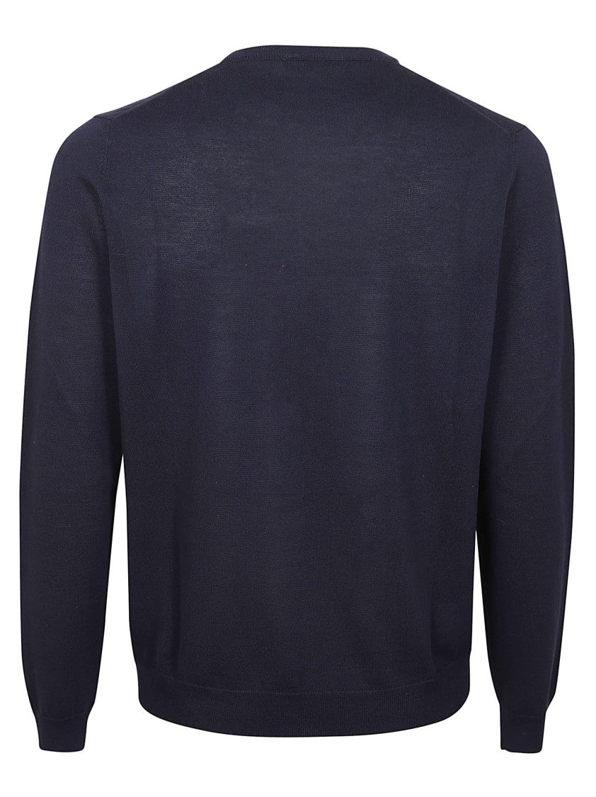 Zanone Crew Neck Cotton Sweater With Subtle V-Shaped Design