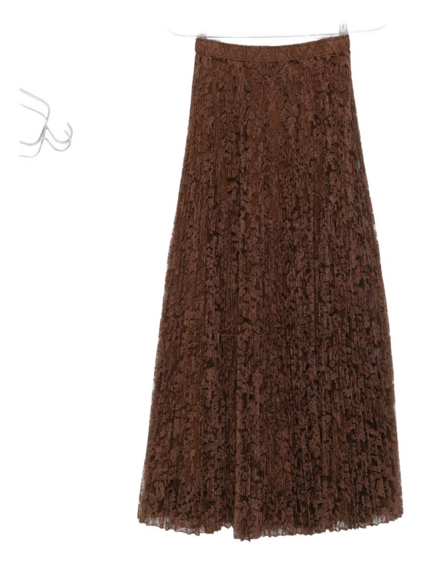 Ermanno Scervino Brown Midi Skirt With Delicate Lace Overlay