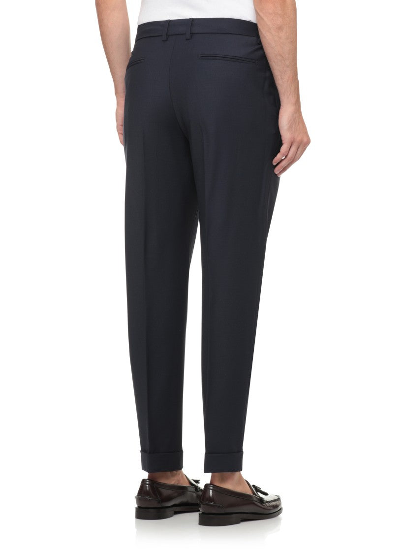 Devore Blue Tailored Wool Straight-Leg Pants