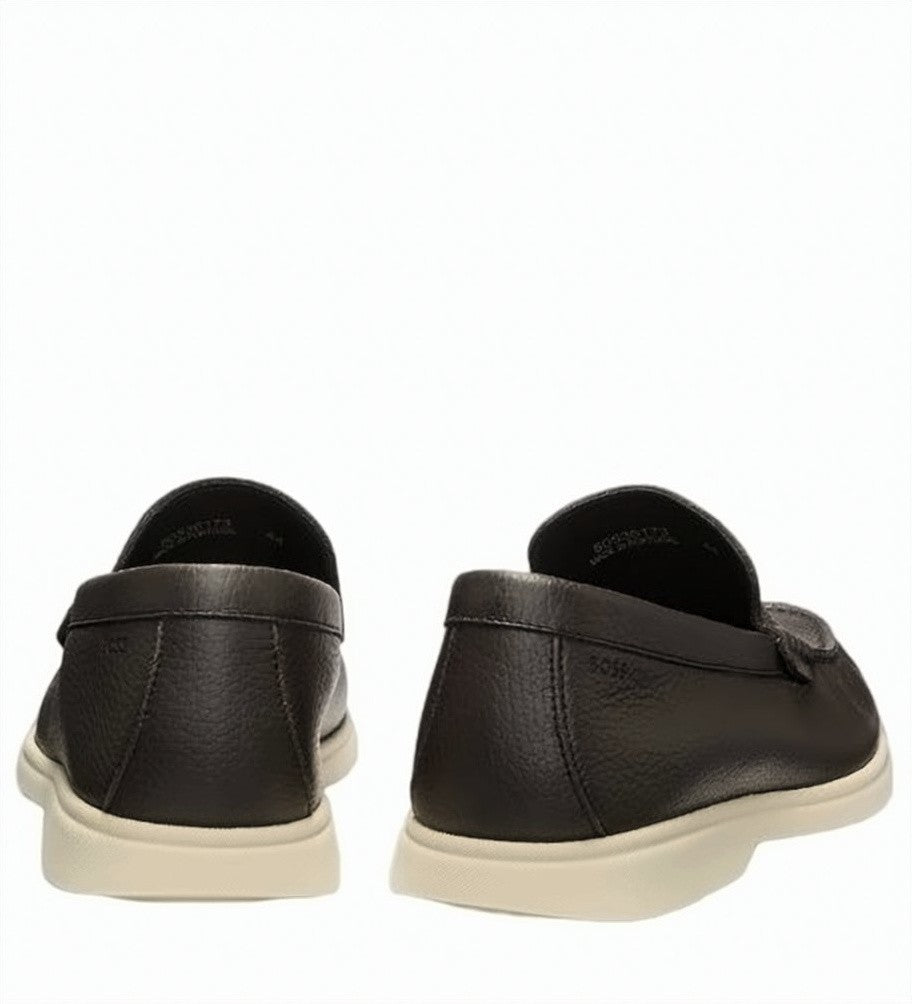 Boss Brown Grained Leather Loafers
