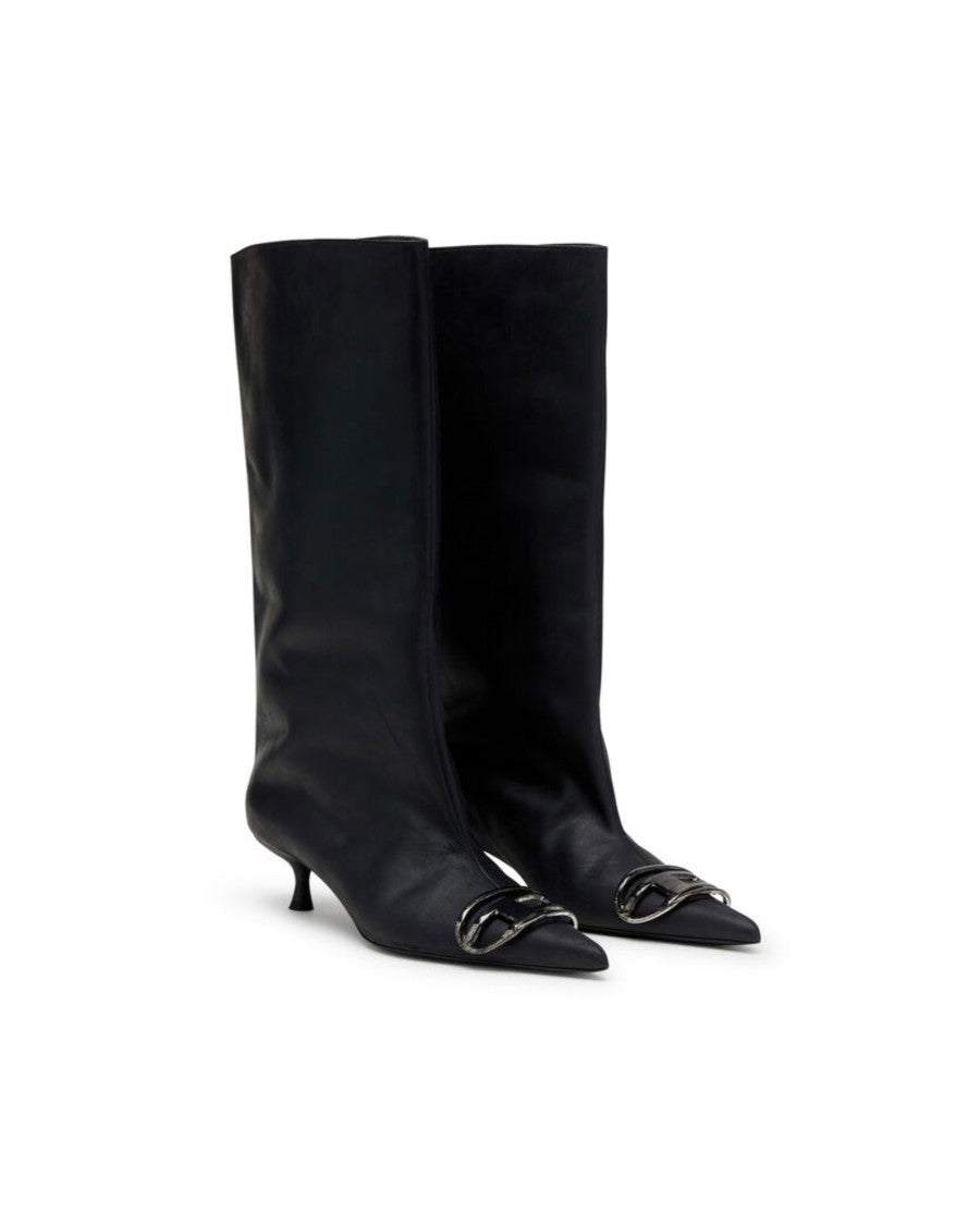 Diesel Oiled Leather Kitten-Heel Knee-High Boots