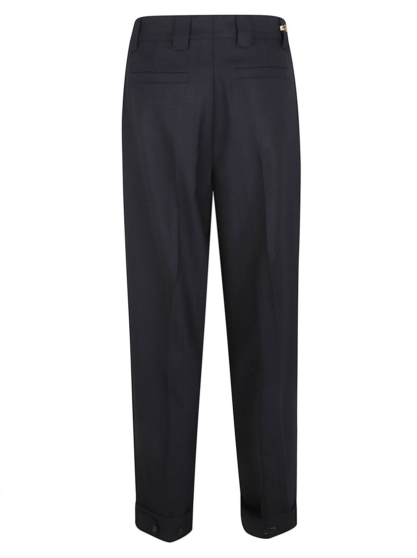 Versace Oversized Black Wool Trousers With Medusa Buckle