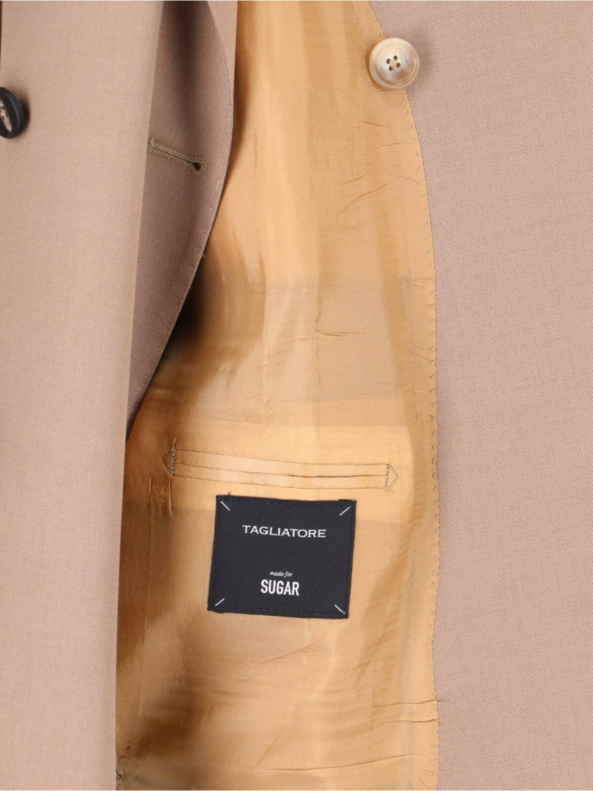 Tagliatore Beige Dress Shirt With Classic Collar And Button-Down Front