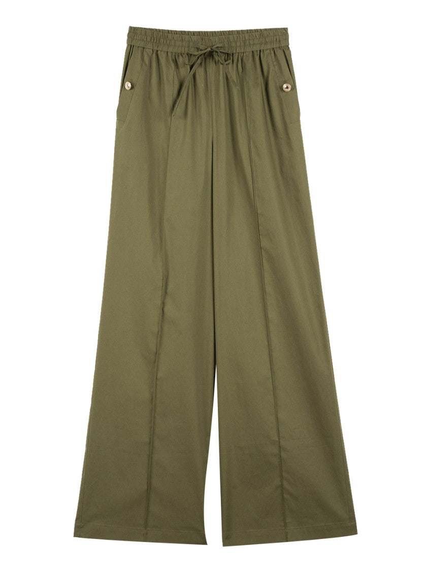 Twin-Set Wide-Leg Pants With Drawstring Waist And Button-Detail Pockets