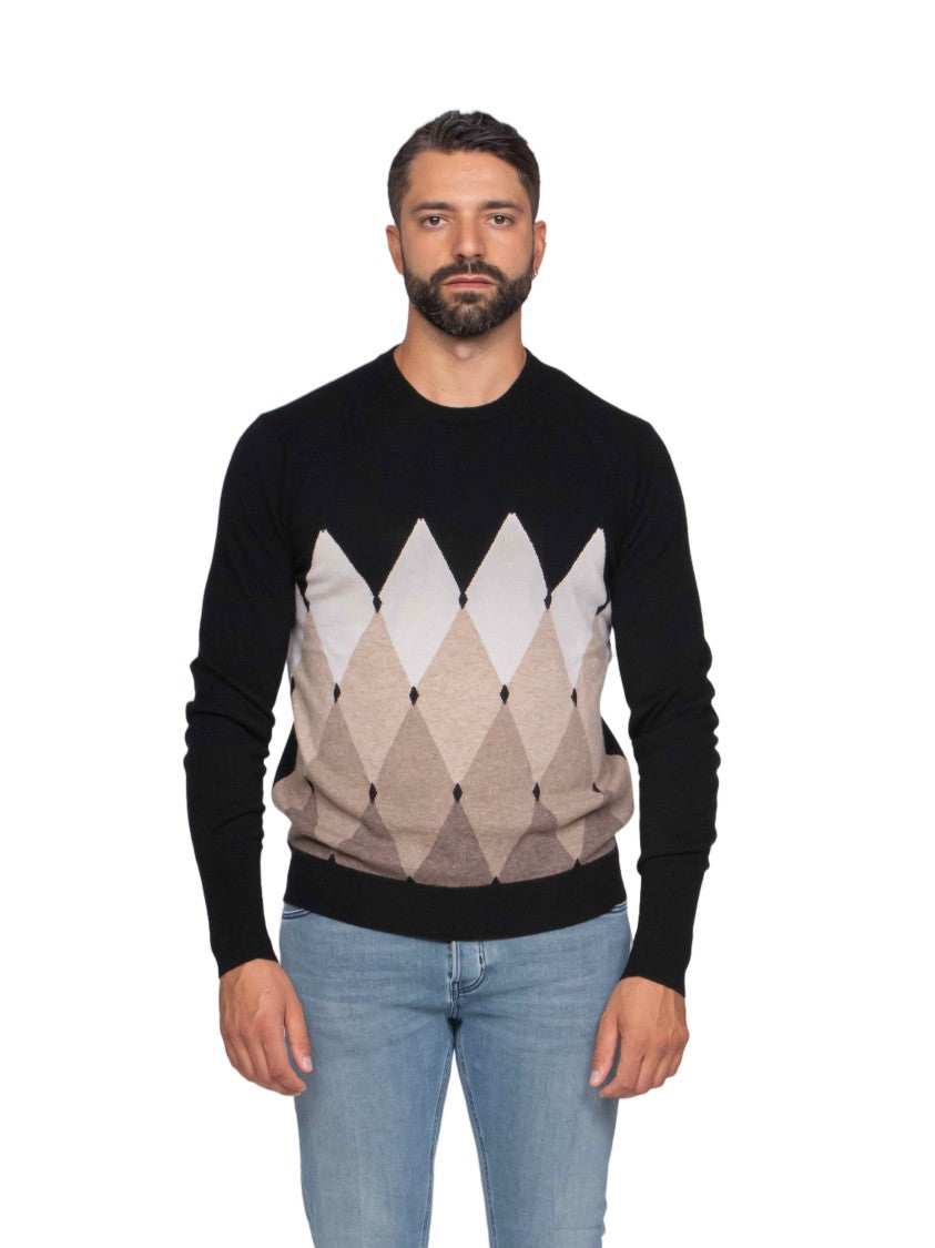 Ballantyne Long-Sleeve Argyle Pattern Crew Neck Sweater