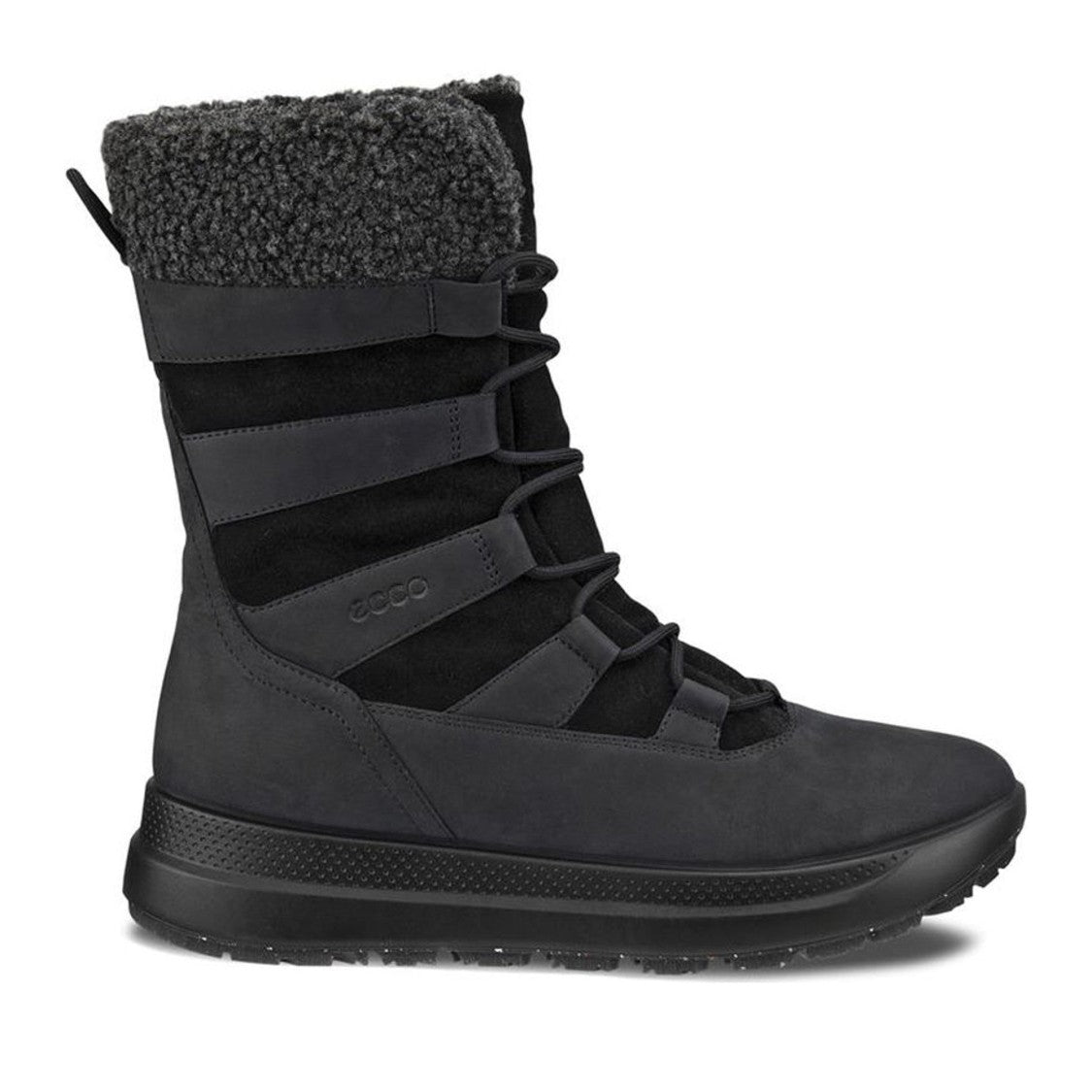 Ecco Black Solice Solice Textured Collar Lace-Up Nubuck Ankle Boots