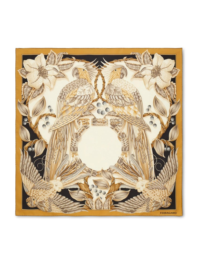 Ferragamo Fo Amazzonia Parrot Floral Silk Scarf