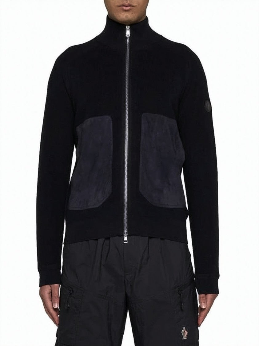Moncler Zip-Up Knit Jacket With High Collar And Textured Pockets