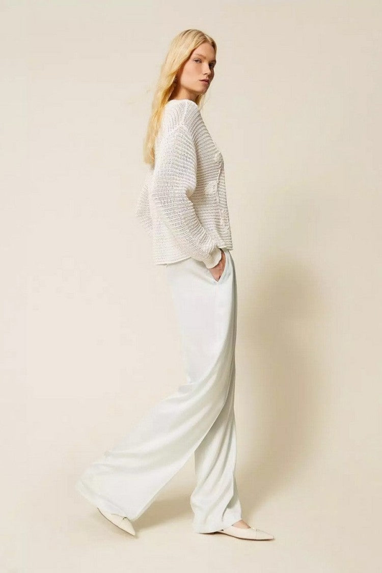 Twin-Set Sky Blue Acetate-Polyester Pleated Wide-Leg Trousers