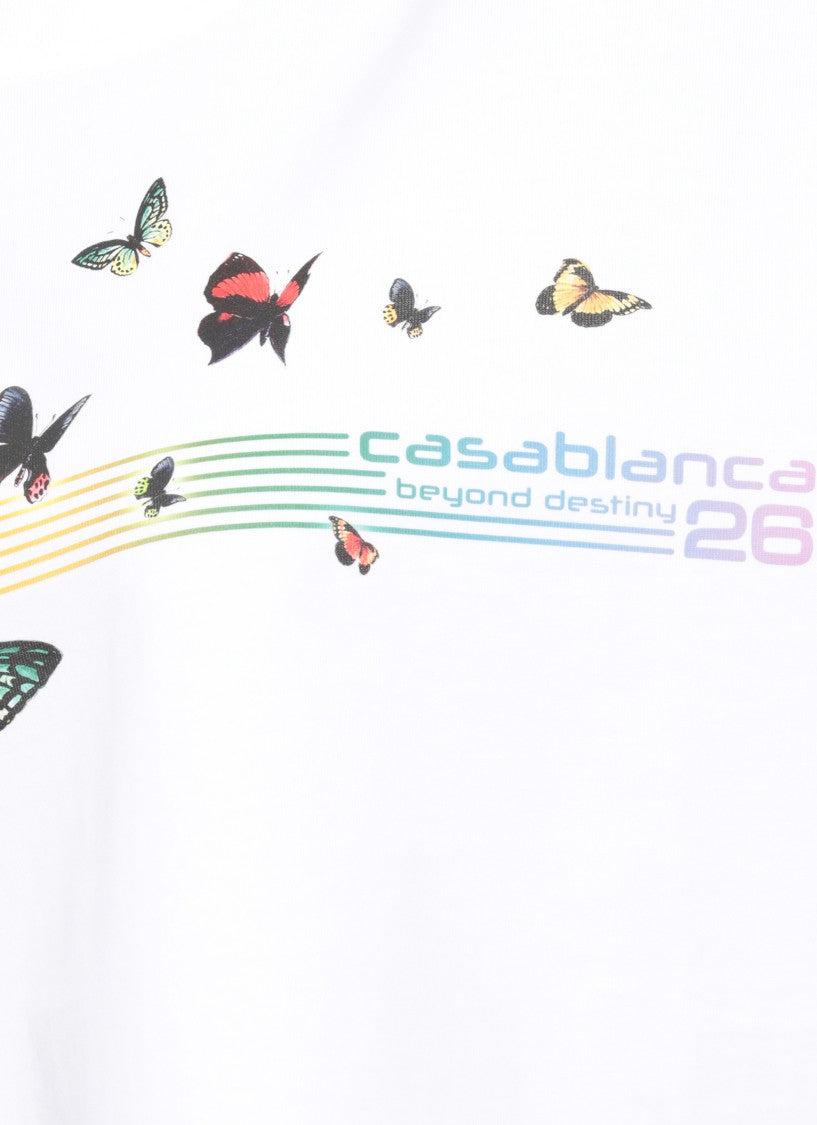 Casablanca White Butterfly Boxy Cropped T-Shirt