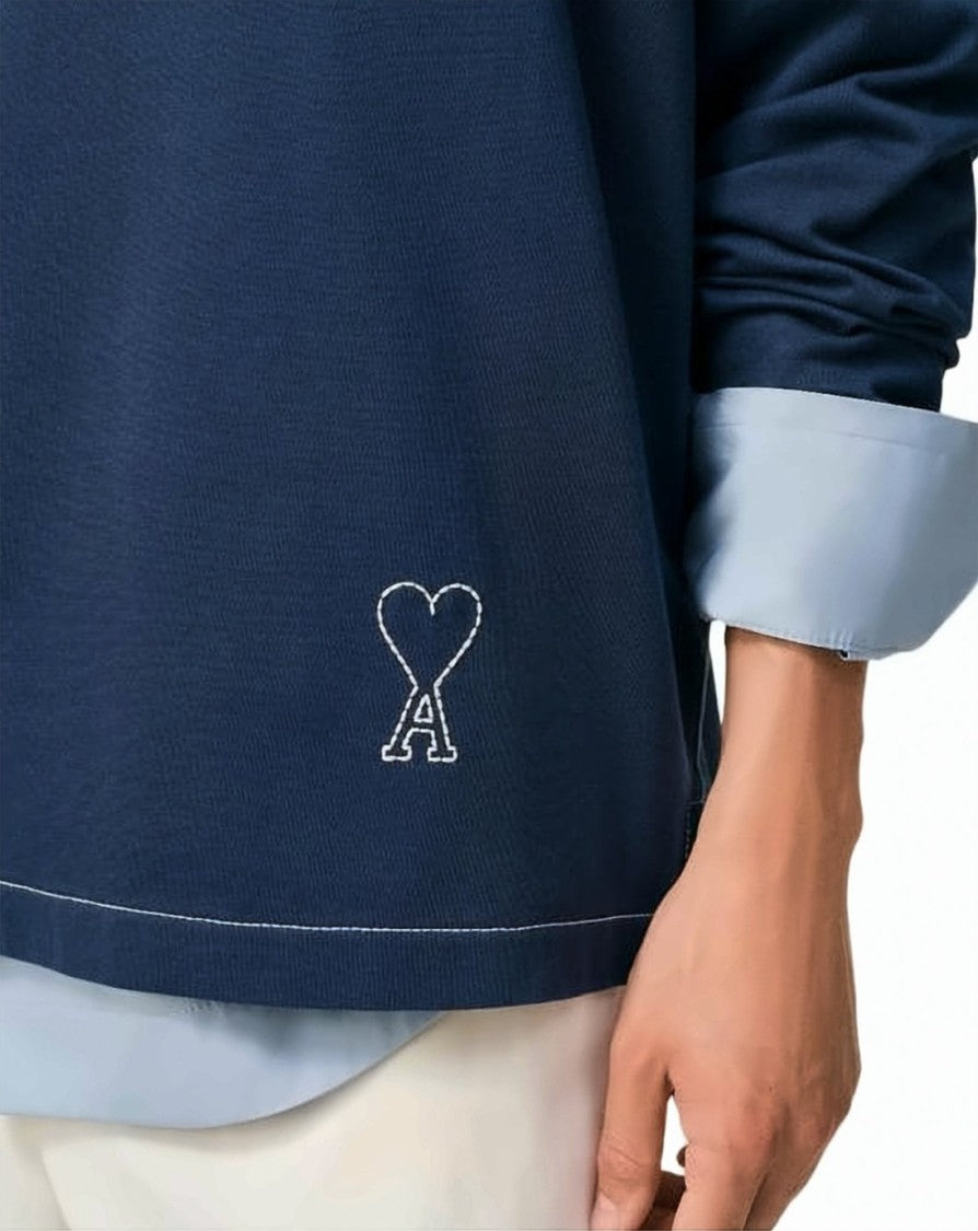 Ami Paris Long-Sleeve Cotton Polo With Embroidered Heart Detail