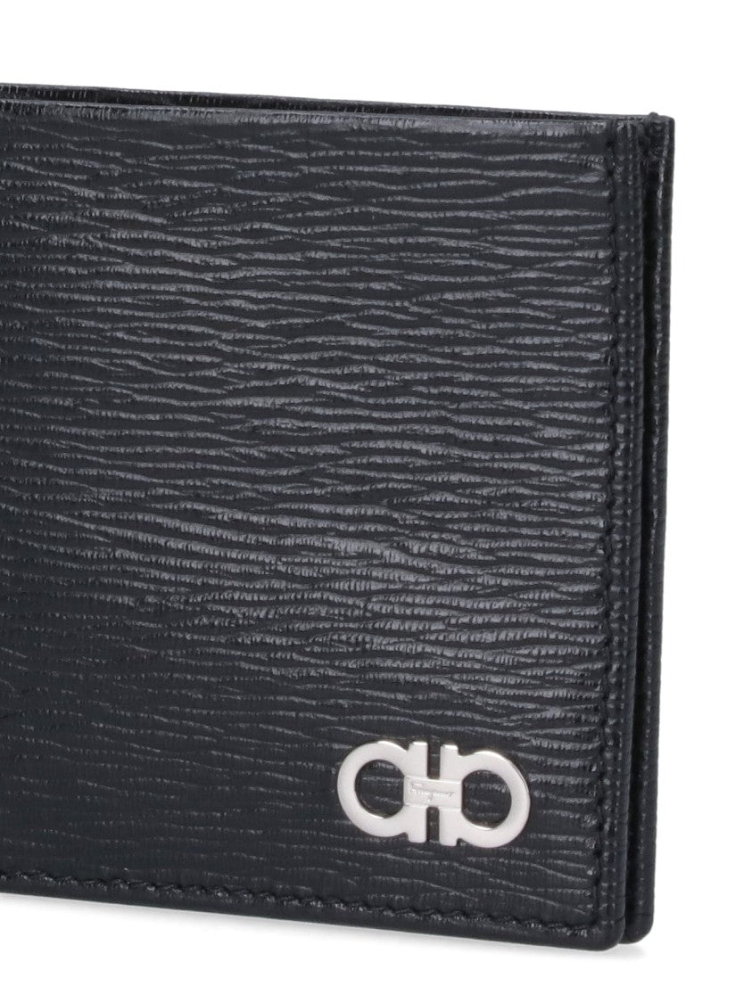 Ferragamo Black Gancini Crinkle Leather Bifold Wallet