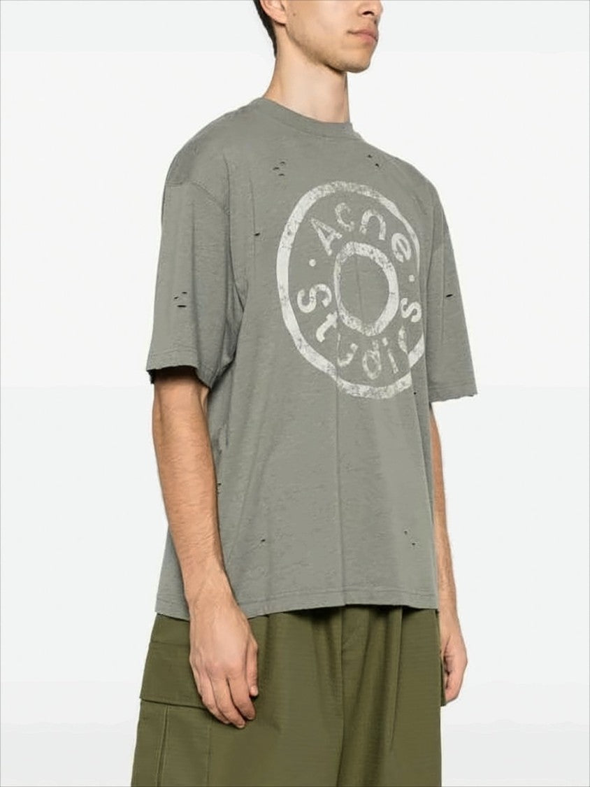 Acne Studios Relaxed Fit Grey Distressed Logo T-Shirt