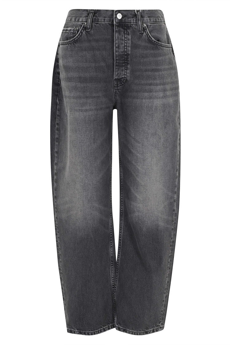 Anine Bing Vintage Gray Fritz Five-Pocket Curved-Leg Cotton Jeans