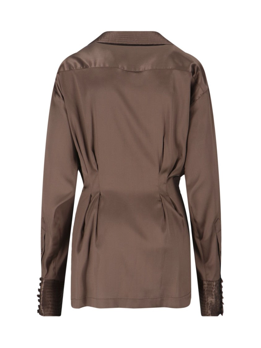 Dries Van Noten Draped Silk Blend Shirt – Brown