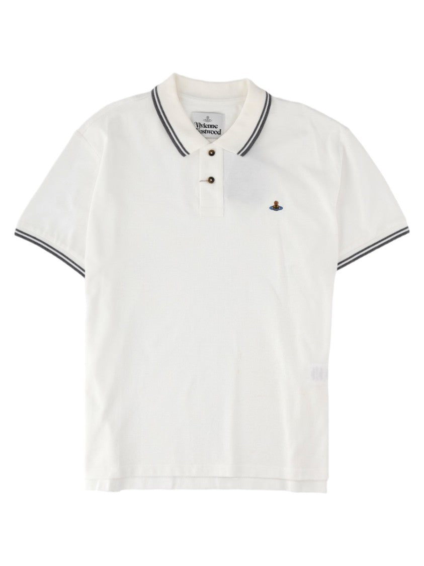 Vivienne Westwood White Striped Short-Sleeve Cotton Polo Shirt