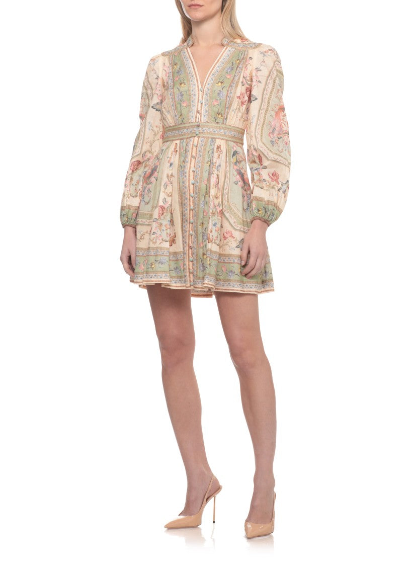 Zimmermann Rosalight Plunge Mini Dress With Intricate Floral Pattern