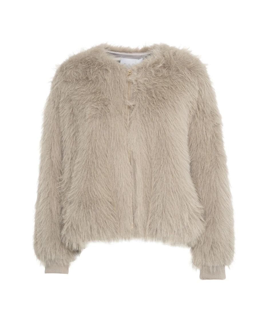 Kaos Plush Faux Fur Jacket With Round Neckline