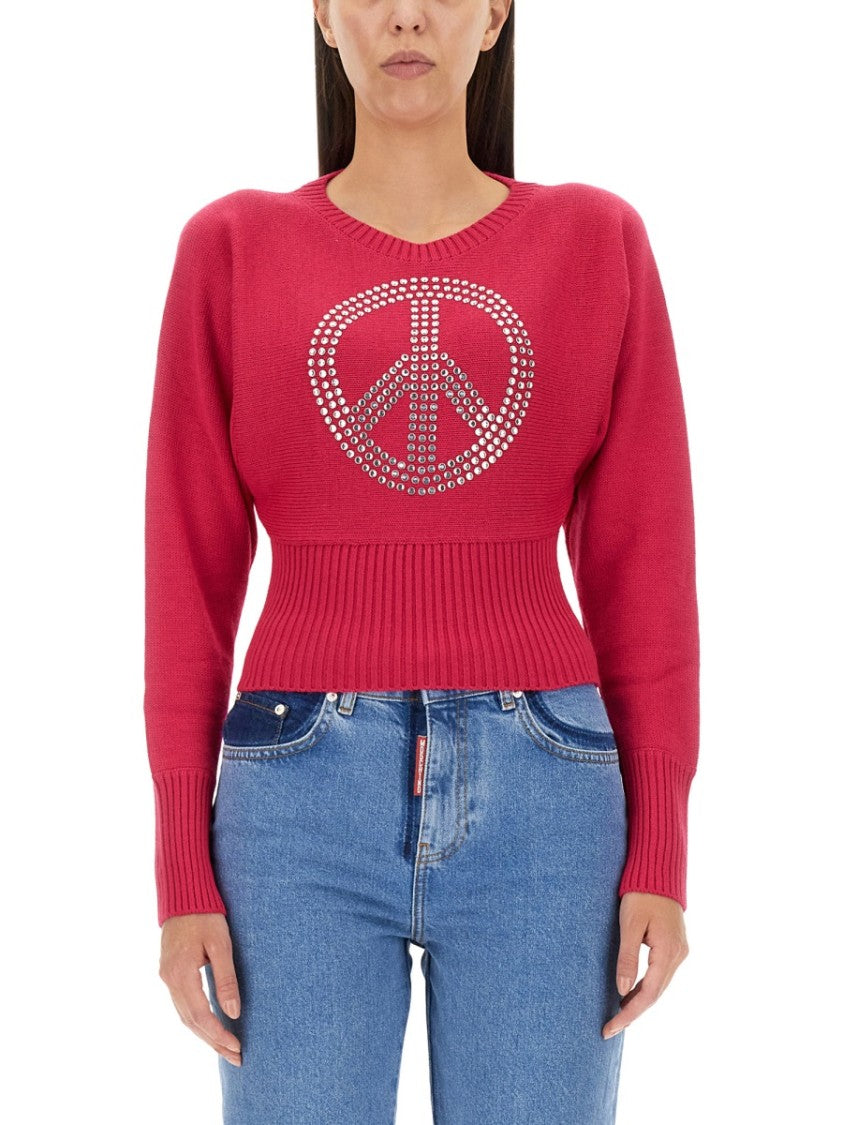 Moschino Cropped Jersey With Rhinestone Peace Symbol