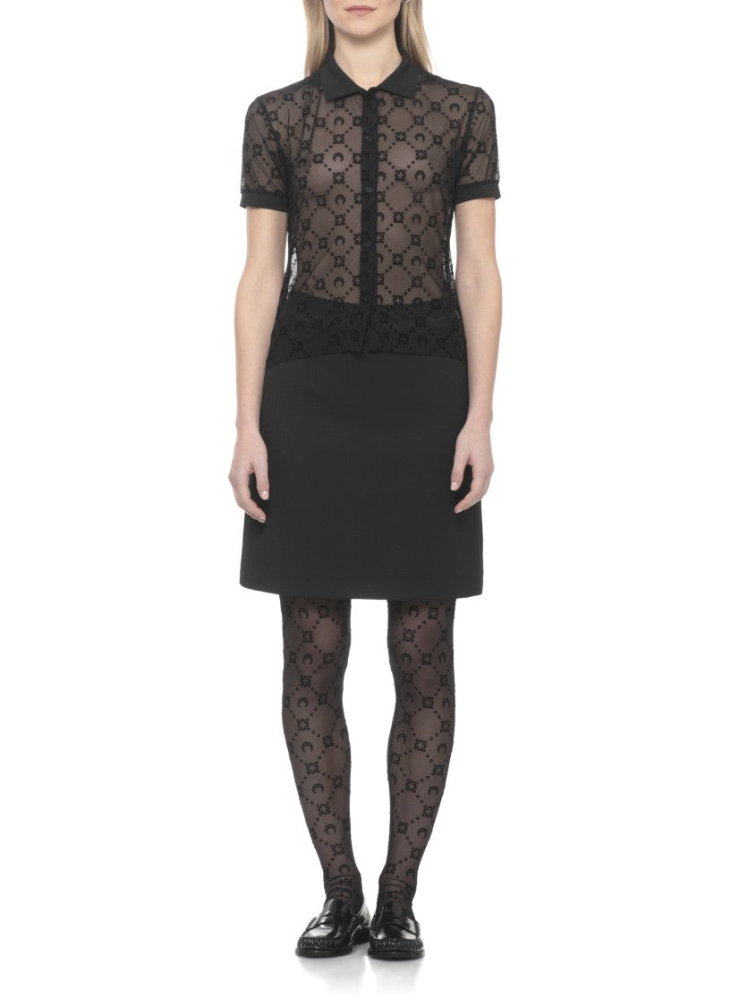 Marine Serre Black Moon Monogram Mesh Shirt