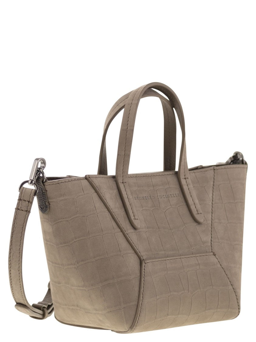 Brunello Cucinelli Bc Duo Mini Nubuck Croc Print Bag