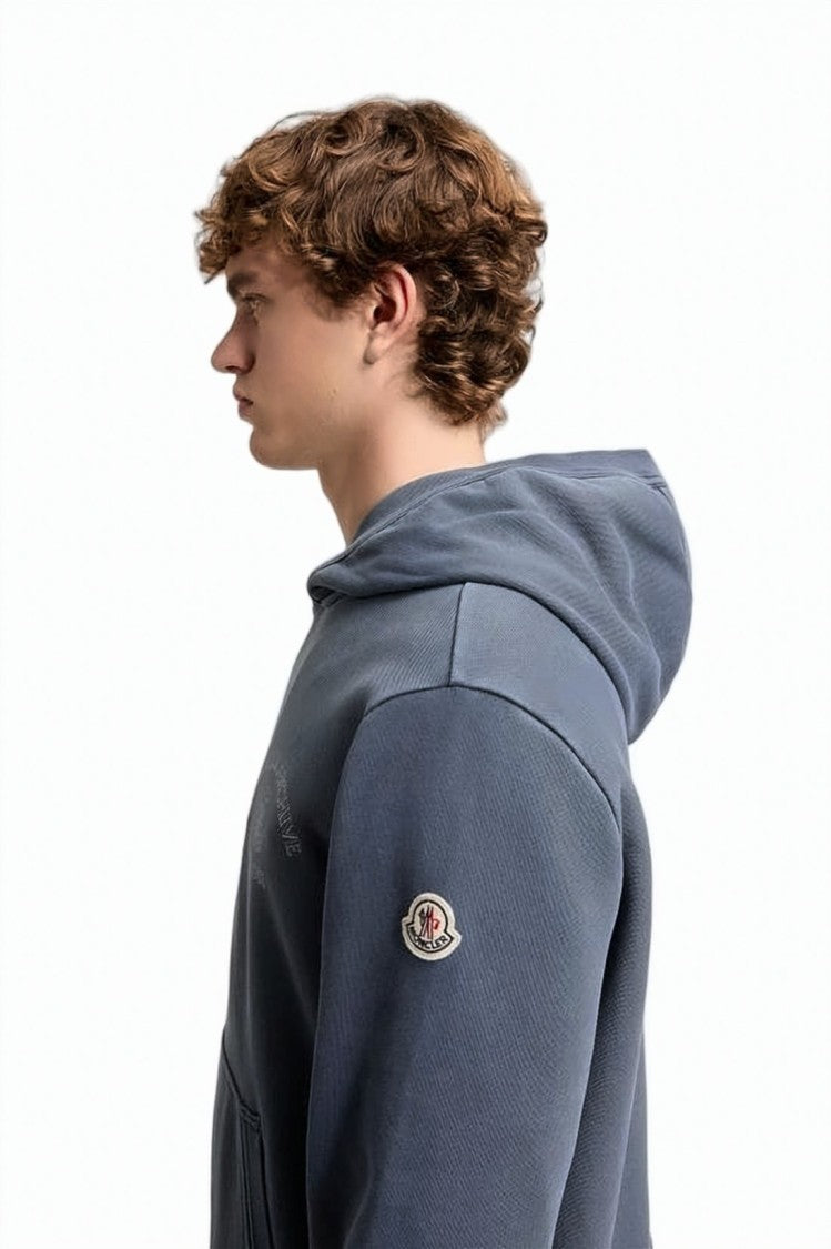 Moncler Casual Blue Hoodie With Embroidered Logo