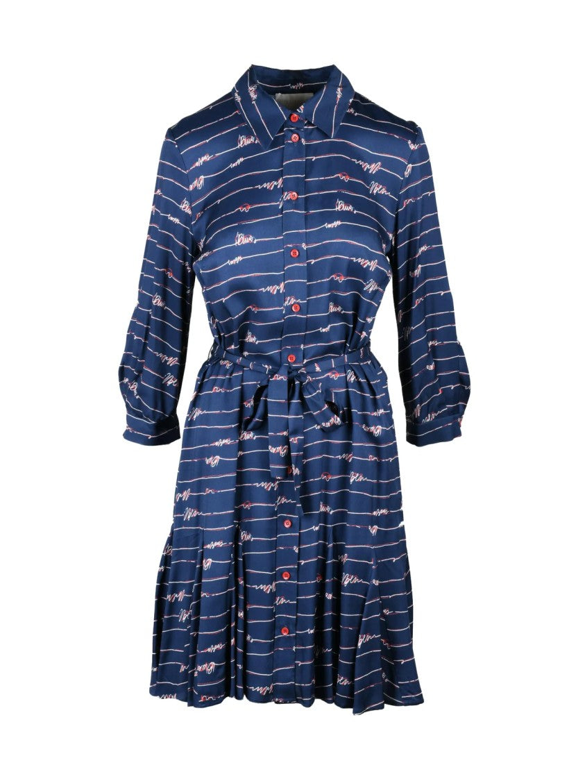 I Blues Blue Striped Viscose Dress