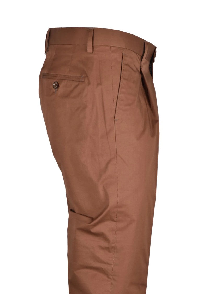 Lab 001 Brown Stretch Cotton Tapered Formal Pants