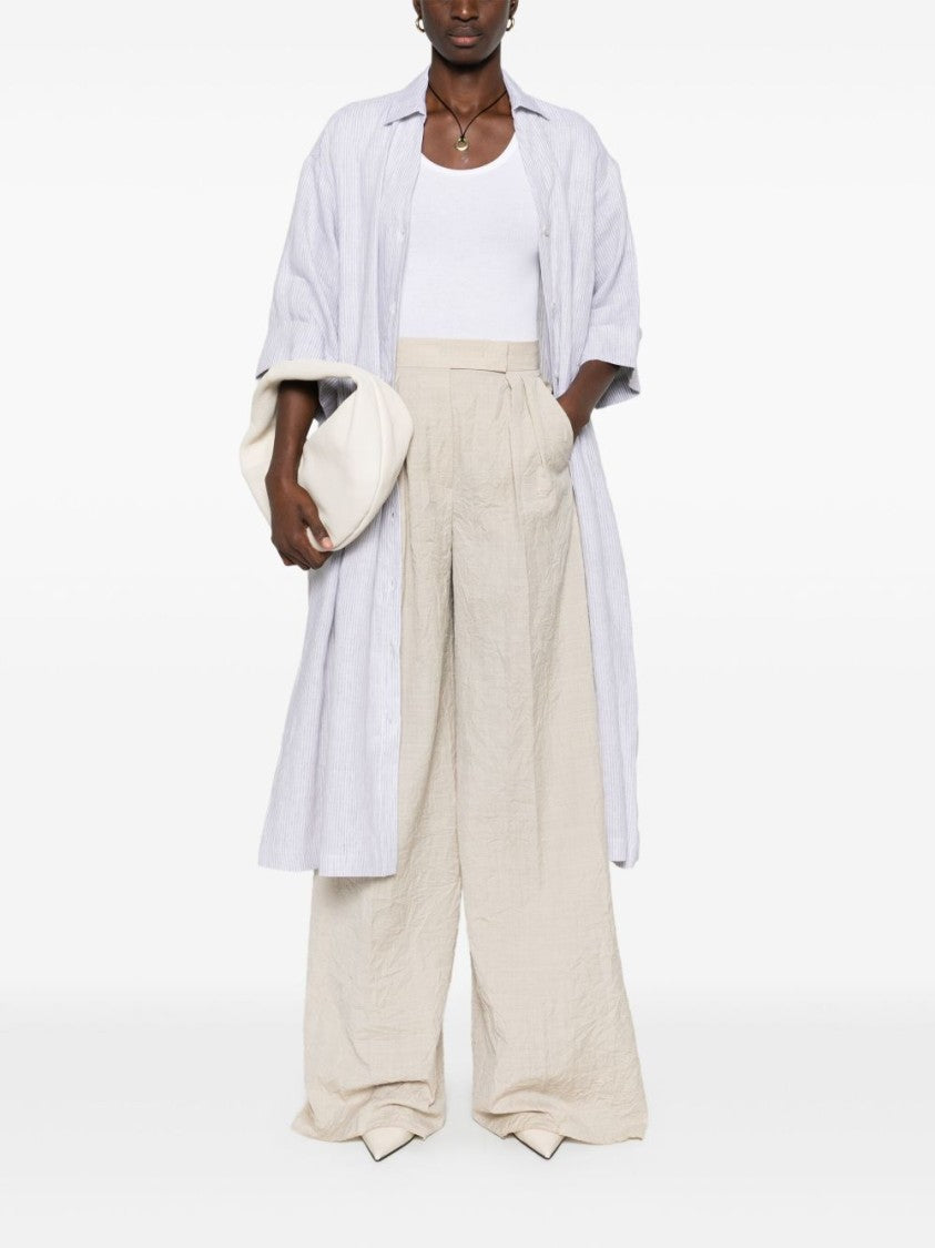 Max Mara Light Beige Wide-Leg Trousers With Pleat Detailing