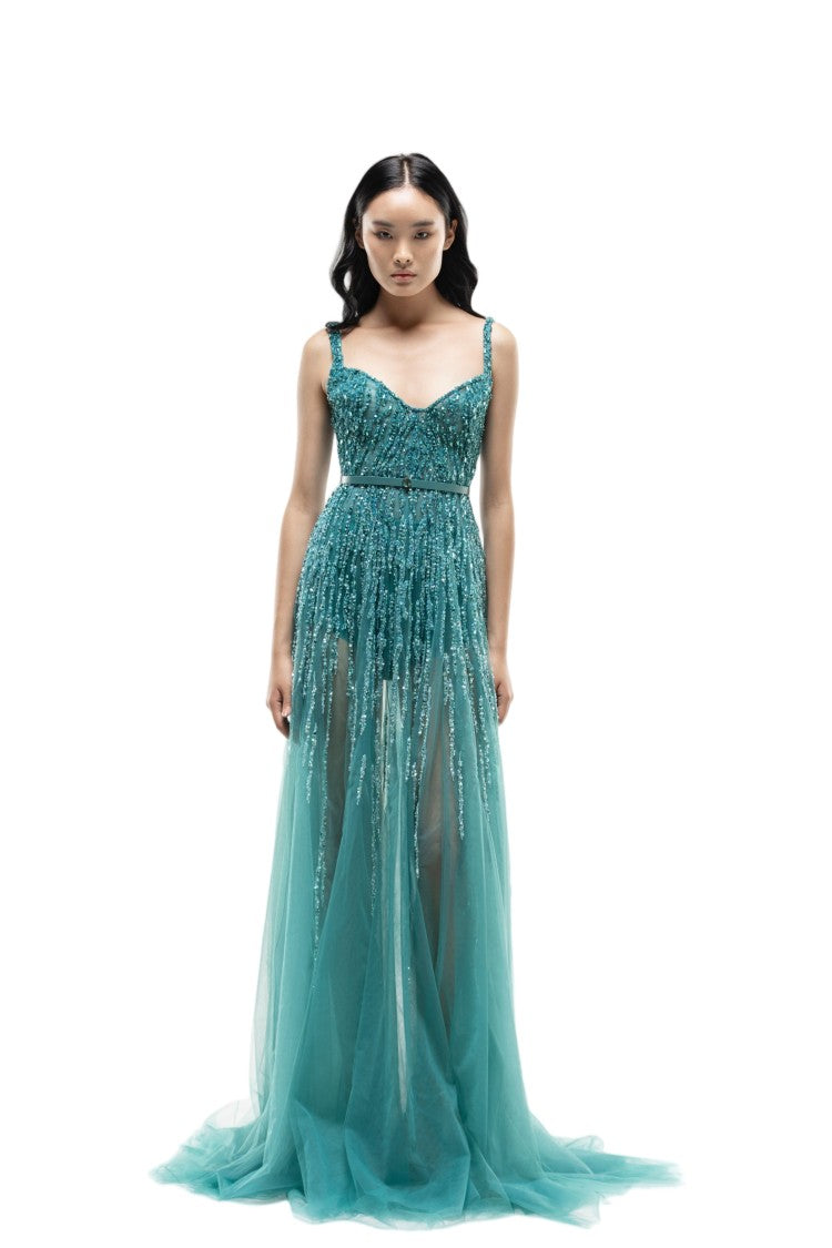 Saiid Kobeisy Crystal Embellished Dégradée Evening Dress