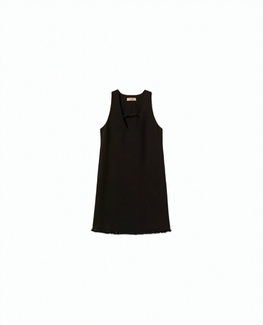 Twin-Set Sequin Hem Viscose-Blend Crêpe Sleeveless Mini Dress