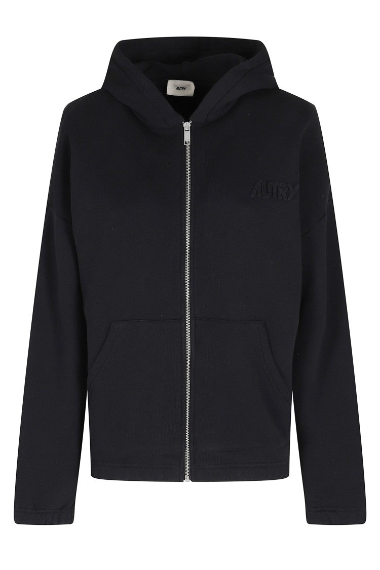 Autry Black Embroidered Logo Patch Zipped Cotton Hoodie