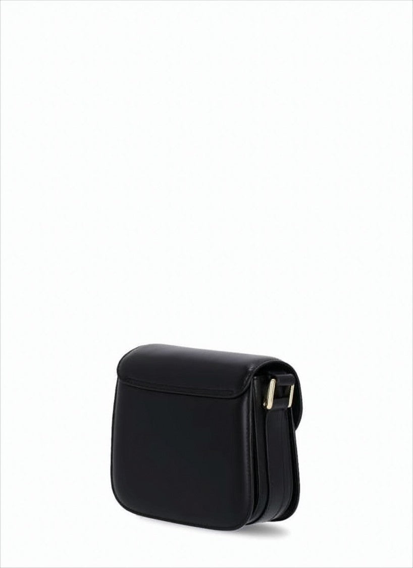 A.P.C. Structured Black Leather Crossbody Bag With Gold-Tone Clasp