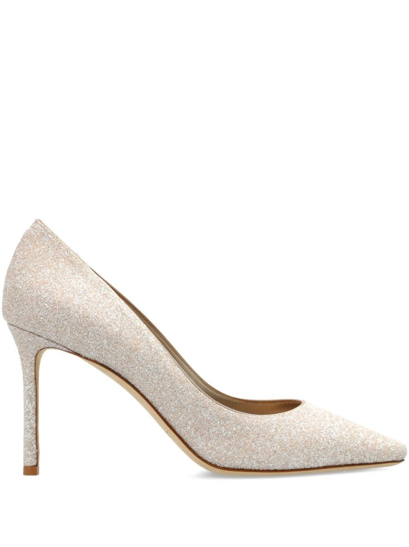 Jimmy Choo Glitter-Finish Pointed Toe Flats With Slim Heel