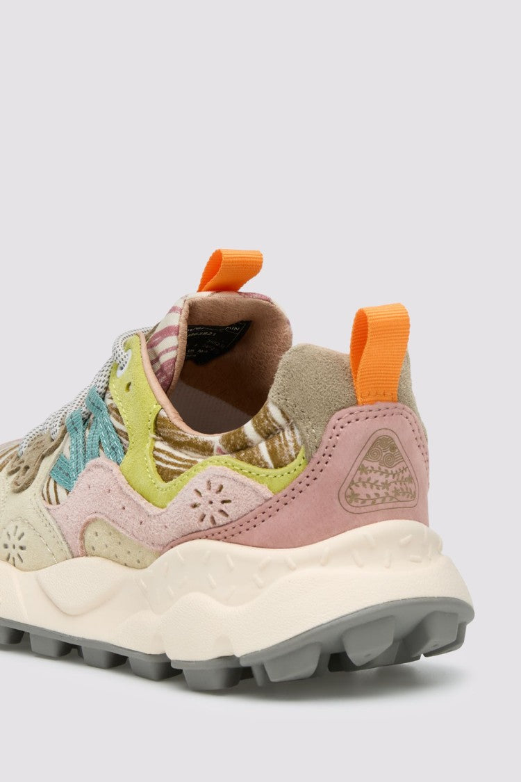 Flower Mountain Multi-Textured Sneakers With Floral And Striped Accents