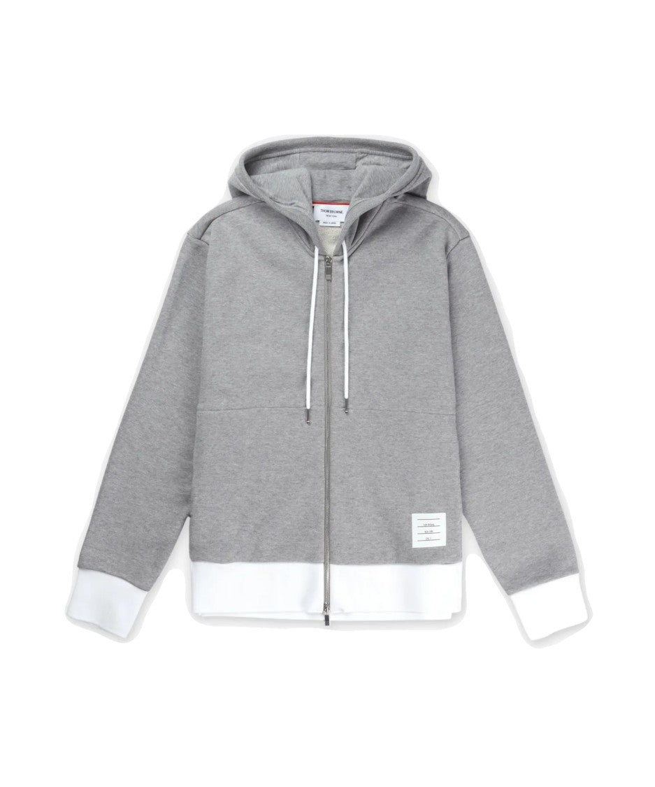 Thom Browne Two-Tone Zip-Up Hoodie With Drawstring Hood