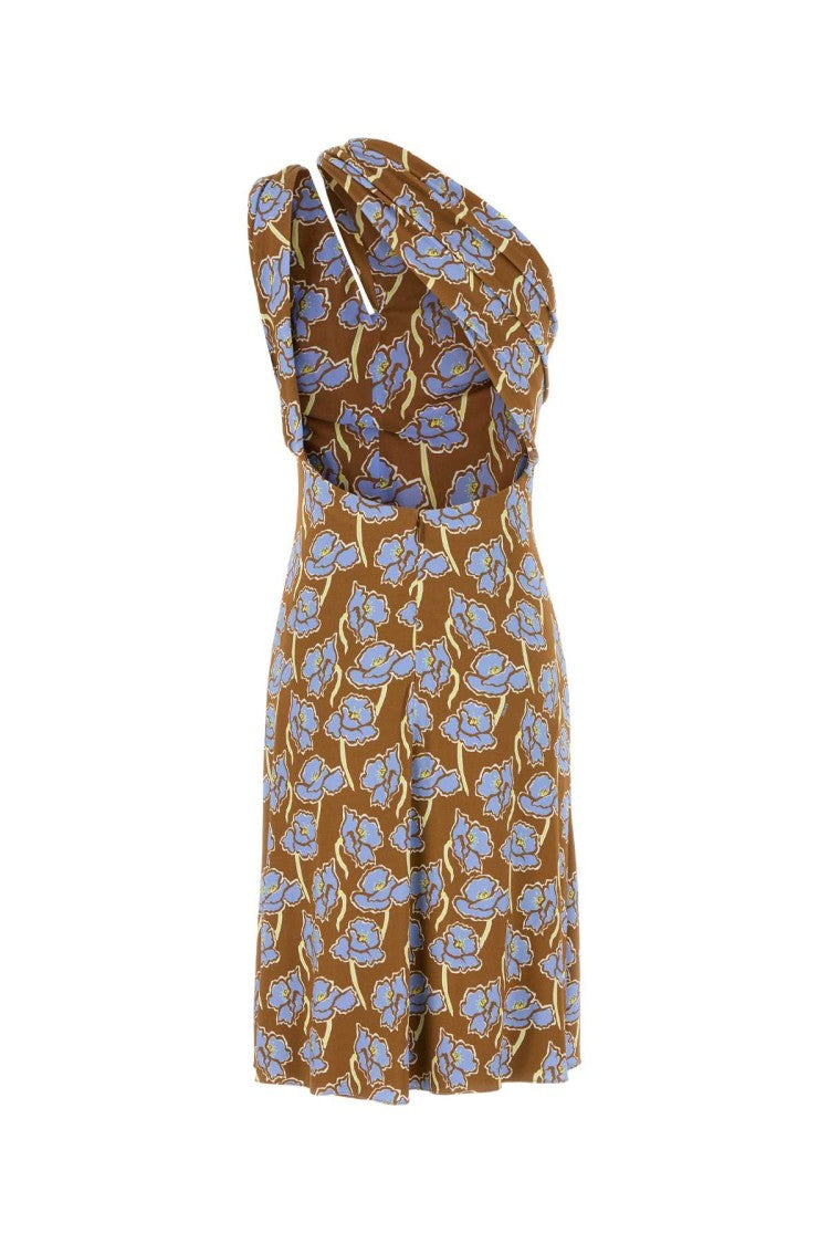 Versace Printed Stretch Crepe One-Shoulder Dress