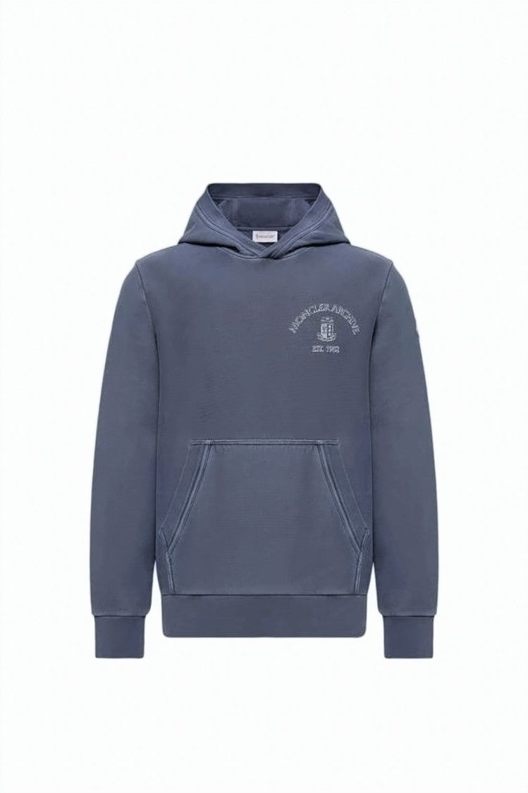 Moncler Casual Blue Hoodie With Embroidered Logo