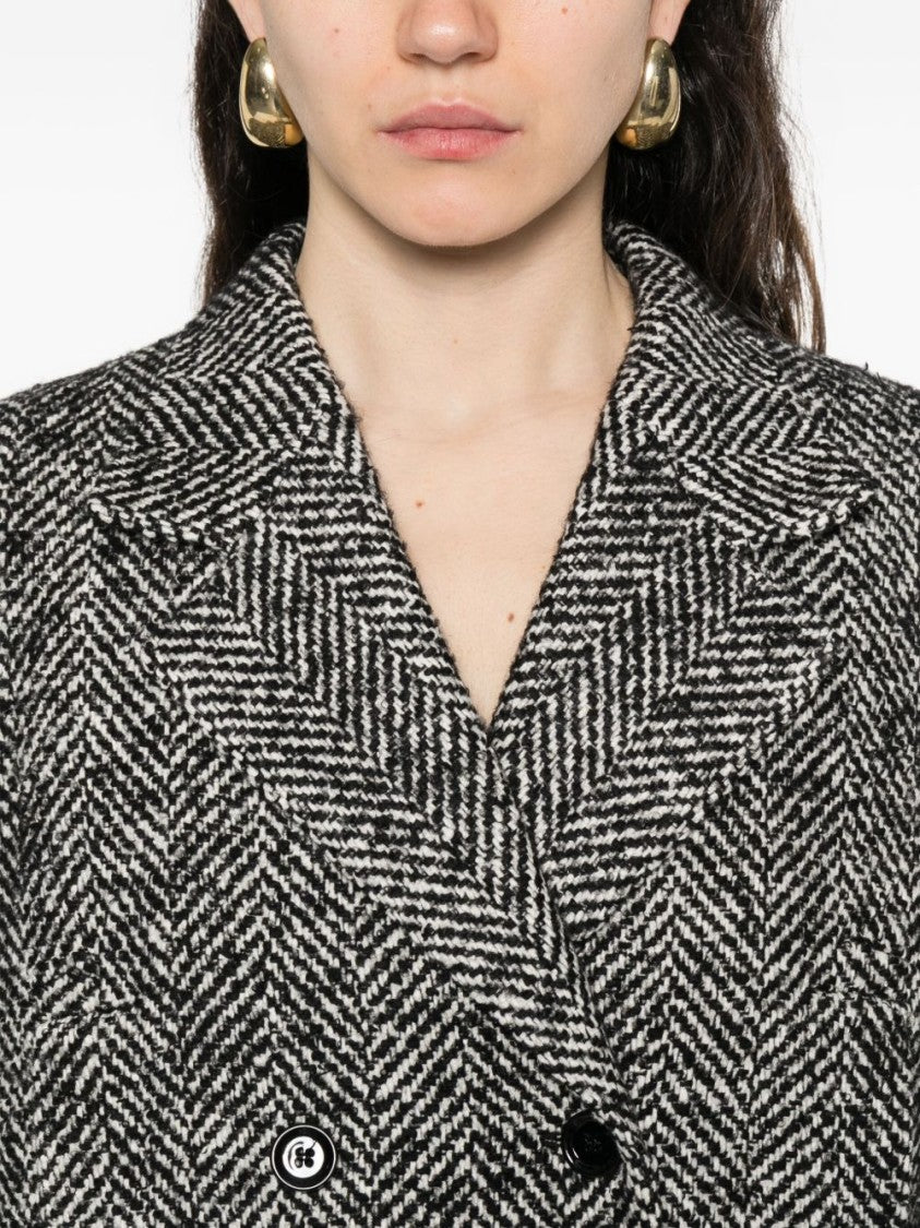 Dolce & Gabbana Double-Breasted Herringbone Coat With Leopard Print Lining