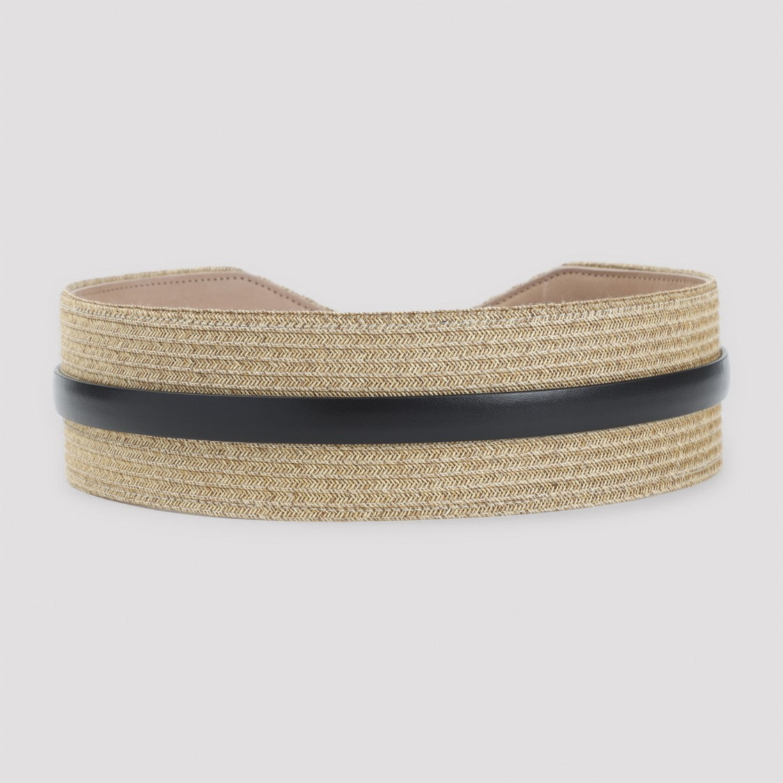 Alaïa Natural Beige Straw Belt With Black Leather Accents