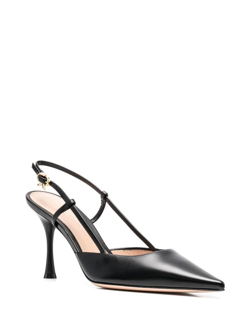 Gianvito Rossi Black Pointed Toe Vitello Leather Slingbacks