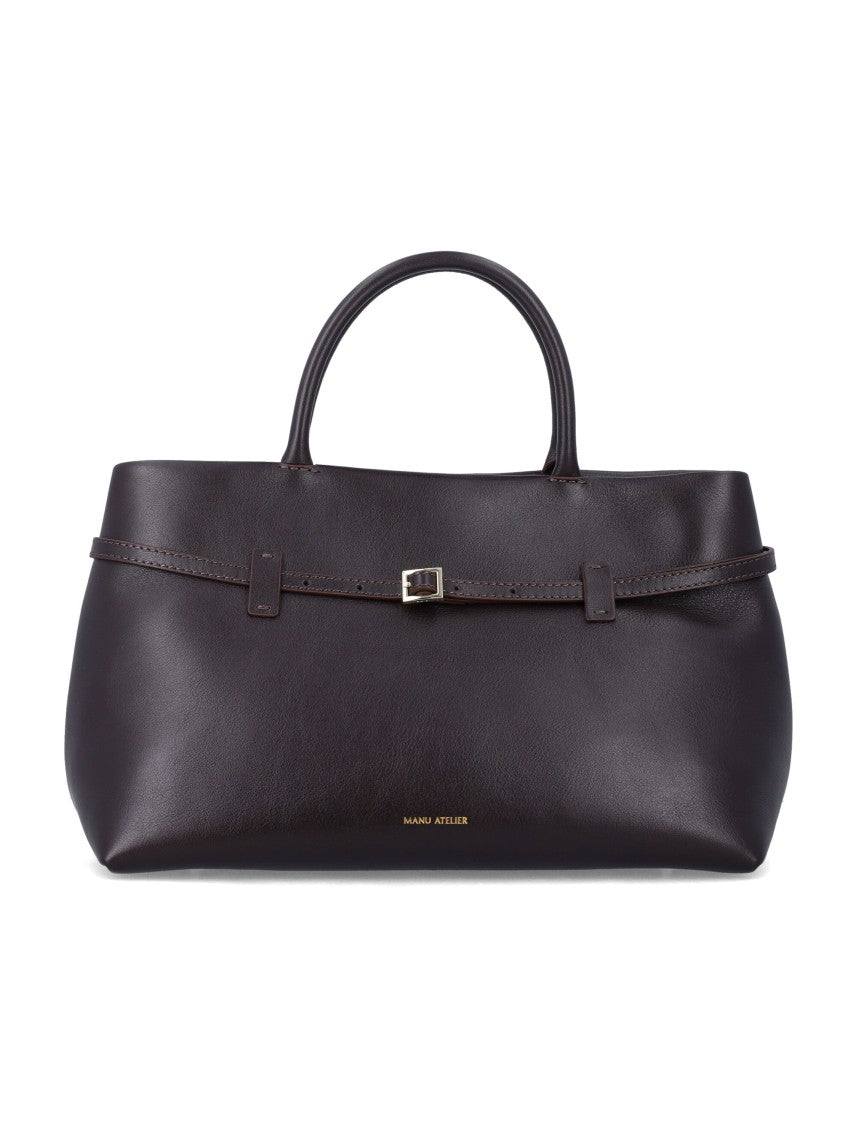 Manu Atelier Structured Calf Leather Handbag With Gold-Tone Logo
