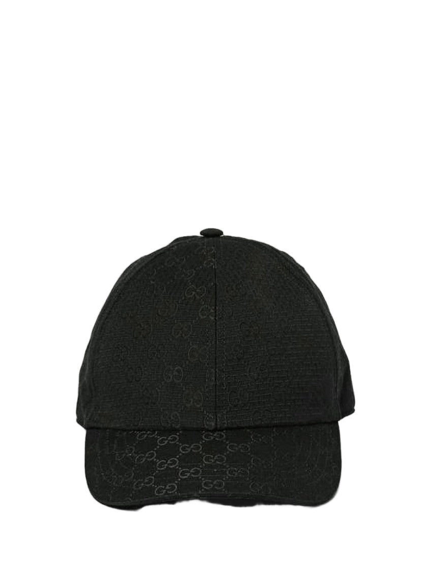 Gucci Embossed Black Baseball Cap With Adjustable Strap