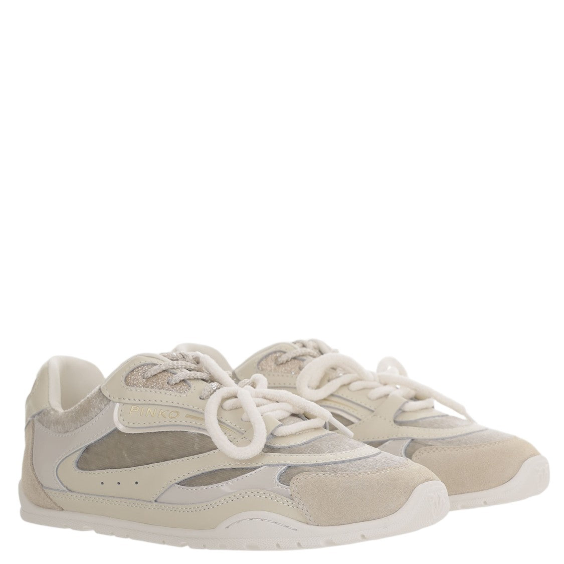 Pinko Beige Yulia Leather-Mesh Sneakers