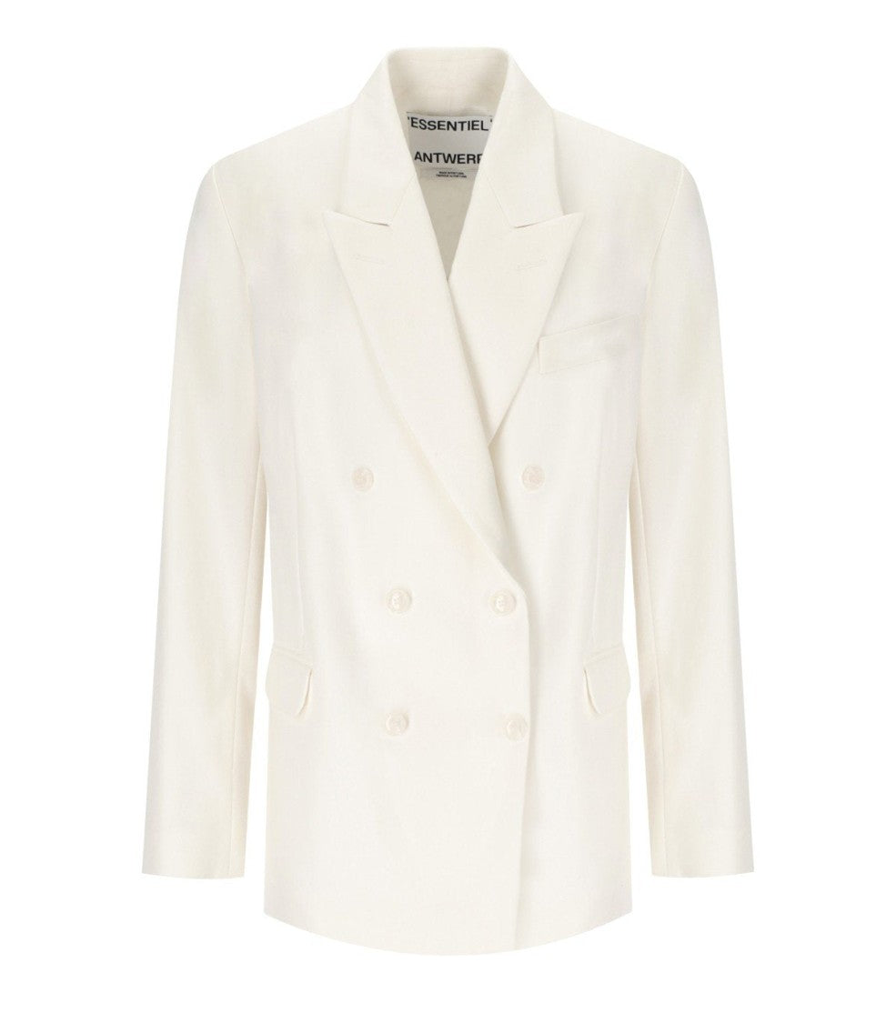 Essentiel Antwerp Hollow White Pinstriped Double-Breasted Jacket