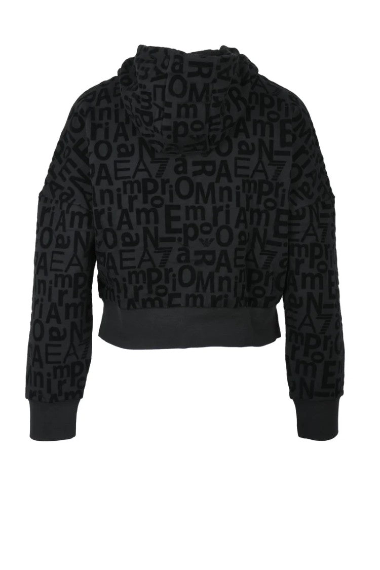 Ea7 Emporio Armani Black Velvet Hooded Sweatshirt