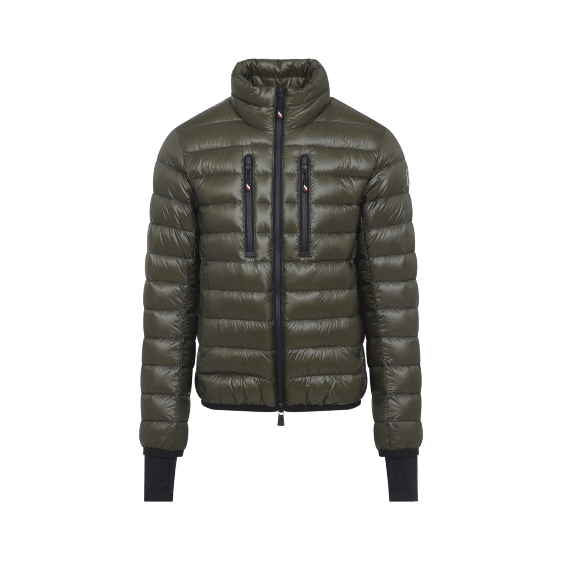 Moncler Grenoble Olive Padded Hers Jacket With Horizontal Quilting And Functional Pockets