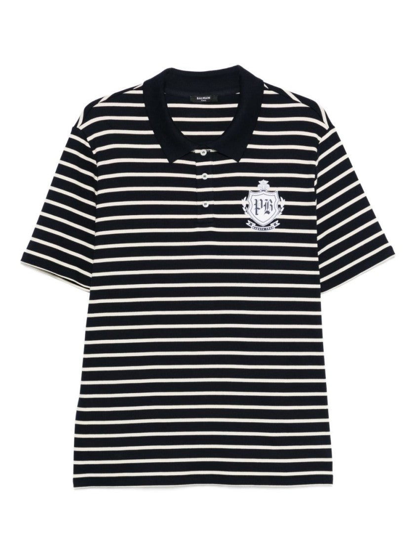 Balmain Black Striped Logo Short-Sleeved Polo Shirt