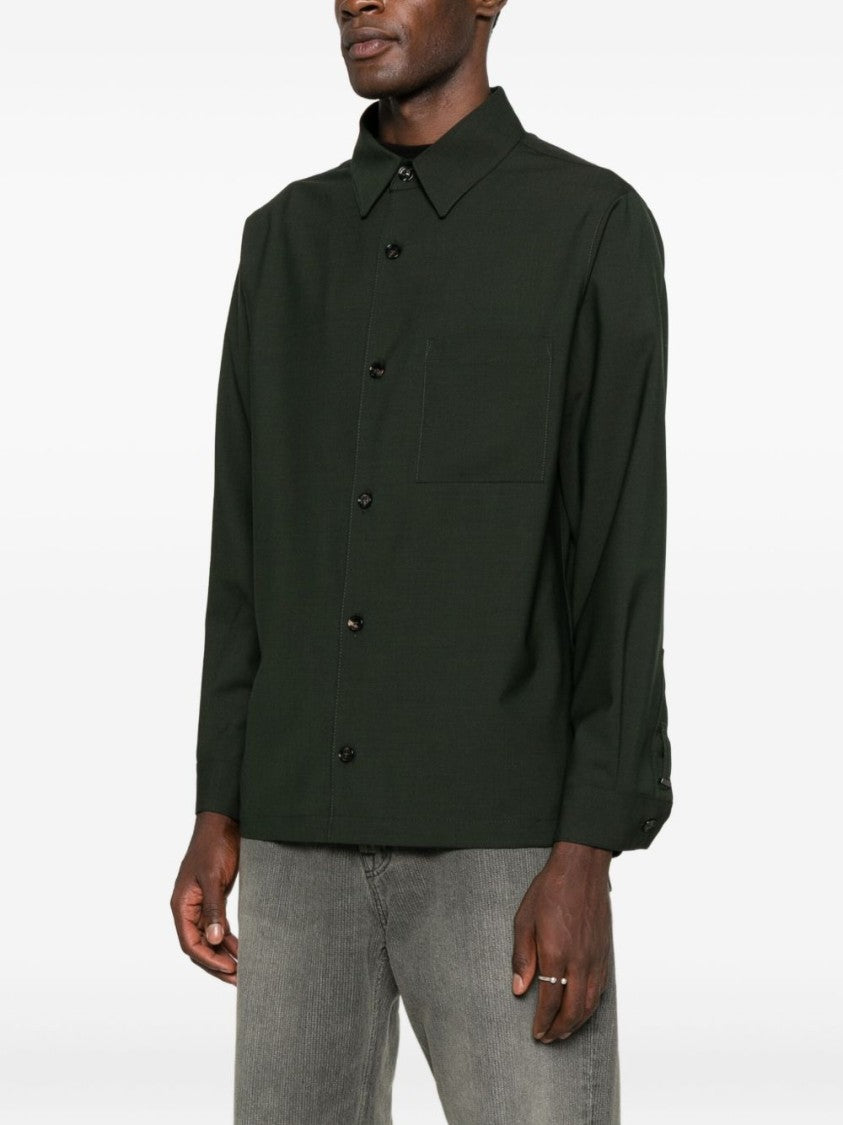 Be Able Dark Green Button-Up Shirt With Classic Collar And Minimalist Design