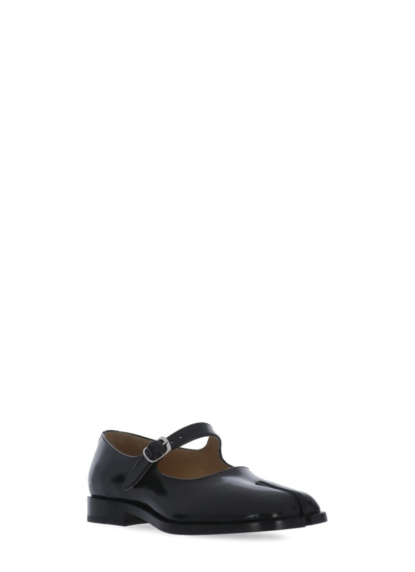 Maison Margiela Black Tabi Polished Leather Mary-Jane Flats